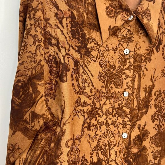 Soft Surroundings Floral Printed Shacket Shirt Button Down Ladies MED Brown - Picture 4 of 7